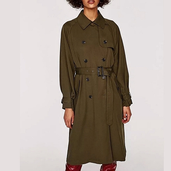 Zara Womans Outterwear oversized coat S Military Treach Olive Army Green - Picture 10 of 15